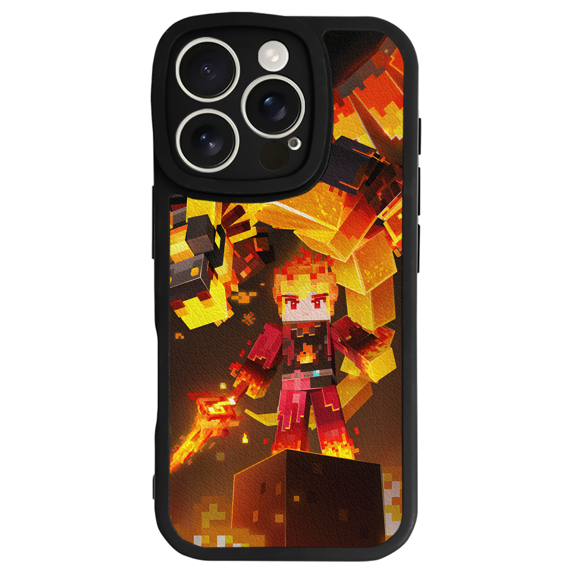 （画像用） マインクラフト ブロックの世界 Minecraft MC Block world 【iPhone 16シリーズ対応】シリコンスマホケース（レザー調） 材質：シリコン